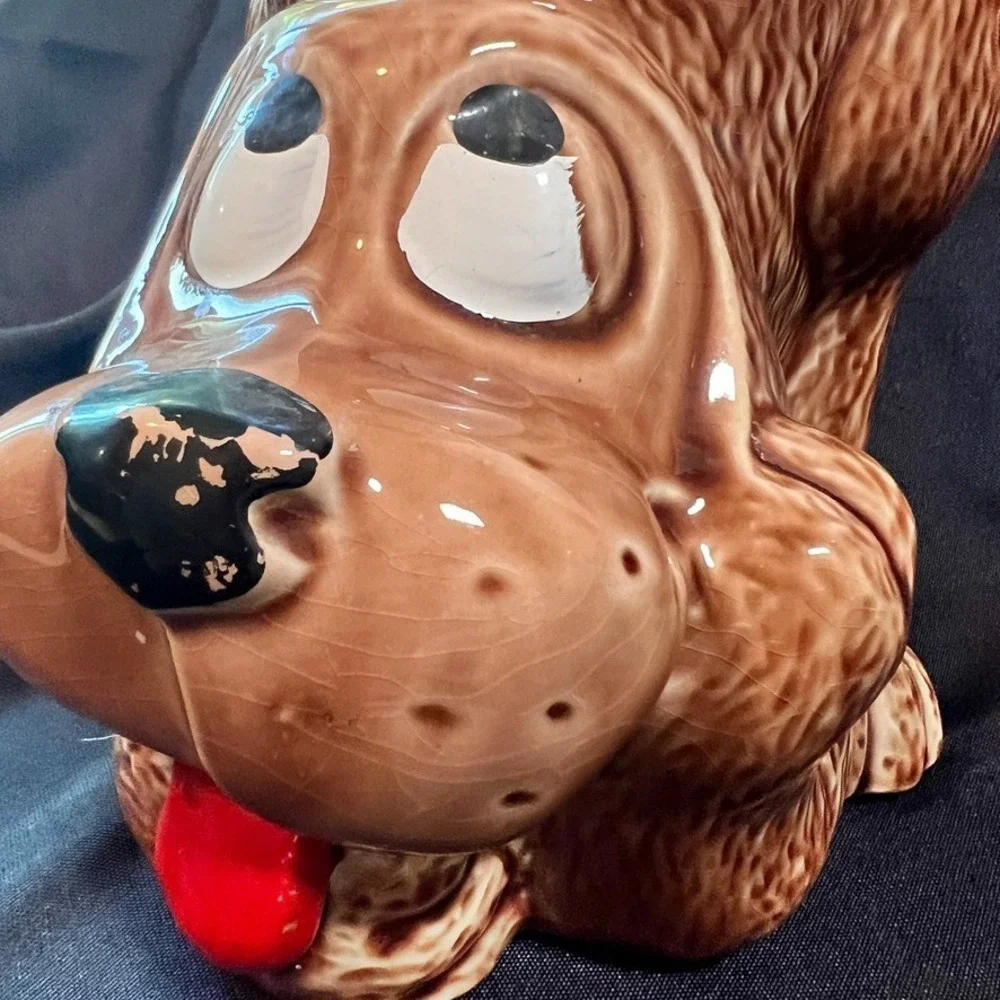 Vintage McCoy Thinking Dog Cookie Jar 0272 USA Brown Puppy Retro Kitchen Pottery